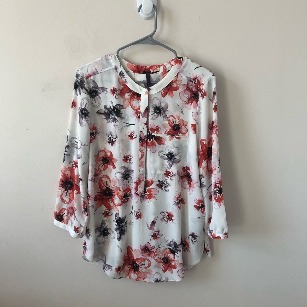 NYDJ White Floral Long Sleeve Blouse- Size L